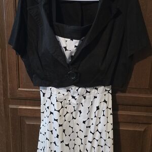 Dressbarn Black and White Patterned Dress with Jacket